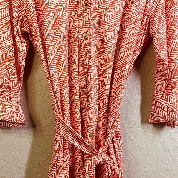 TALBOTS Dress Ponte‎ Knit Rayon Collared Shirt Belted Coral Classic Capsule NWT - Picture 6 of 13